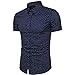 MUSE FATH Men's Button Down Dress Shirt-100% Cotton Casual Short Sleeve Shirt- Party Dress Shirt-Navy Blue-M
