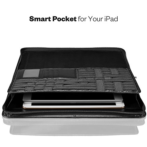 KAVAJ Leather Padfolio New York Black (Size A-4) - Zippered Business Portfolio Resume With Notepad Organizer Travel Folder Case With Notebook Case Folio Binder