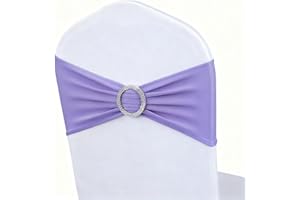 MAGTOWNE Lavender Chair Sashes 50 Pack Spandex Chair Bands with Buckles for Wedding Party Reception Baby Shower Events Banquet Decor