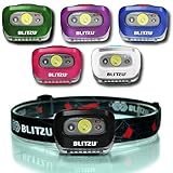 BLITZU Head Flashlight Headlamp, 165 Lumen Headlight with Bright White Cree Led + Red Light for Kids, Men, Women, Runners. Batteries Included for Running, Camping, Waterproof Adjustable Lamp Headband