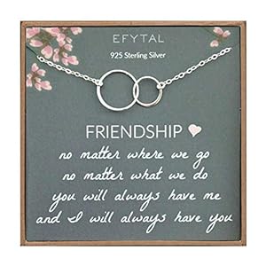 EFYTAL Best Friend Gifts Necklace, Sterling Silver Interlocking Circles, Bridesmaid Gift, Friendship Jewelry