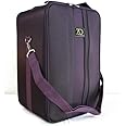 Adolfo Design Medium Wig Travel Box with Top Handle, Shoulder Strap & Double Zipper, Carrying Case with Removable Head-Holding Base - Black & Purple