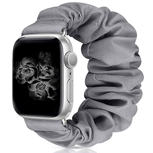 MEULOT Scrunchie Watch Bands for Women Compatible with Apple Watch Bands Series 4 3 6 5 2 1 SE, Soft Elastic Replacement Wristband for iWatch Bands 38mm 40mm 41mm 42mm 44mm 45mm (Grey 3S)