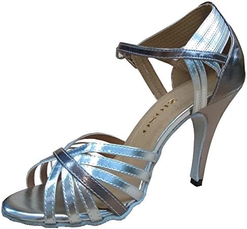 Zioso QJ6159 Womens Stiletto High Heel Silver PU Leather Modern Salsa Tango Ballroom Latin Wedding Party Evening Dance Sandals 5 M US