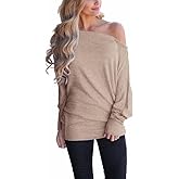 Lacozy Women's Off Shoulder Long Sleeve Oversized Pullover Sweater Knit Jumper Loose Tunic Tops
