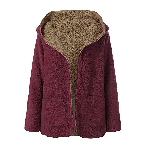 Sanyyanlsy Women's Casual Fleece Fuzzy Faux Shearling Warm Winter Oversize Reversible Hoodie Coat Thermal Cardigan Tops Wine Red