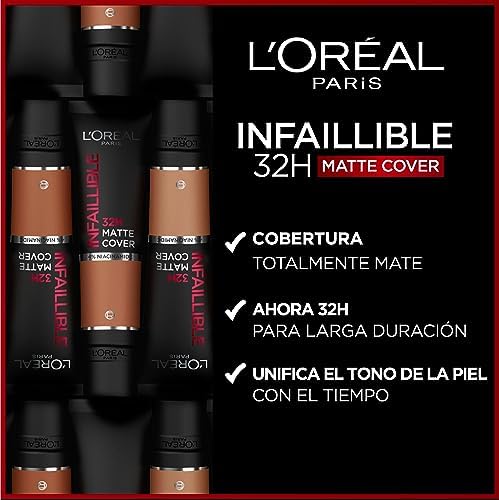L'Oréal Paris - Base mate de alta cobertura, Resistente à água - Durável - Leve e matificante - FPS 25 - Infalível 32H Matte Cover - Ton: 115 Gold - 30 ml