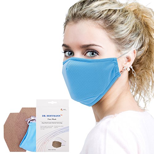 Dr. Hoffmann Allergy Mask - Germ Mask - Anti Dust, Pollution, Pollen and Flu Protection - Antimicrobial Kills Viruses/Bacteria/Fungi - Earloop Cotton - Washable - for Men and Women - Blue