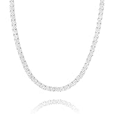 Lulu Mel Tennis Necklace for Women Men, 3/4/5mm Gold Plated Classic silver Tennis Chain Choker Necklace 16-24 Inches, Iced Out 5A Cubic Zirconia Stones Diamond Chain Lady Fashion Dainty Jewelry