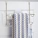 mDesign Over Shower Door Bathroom Towel Bar Rack with Hooks - Satin/White