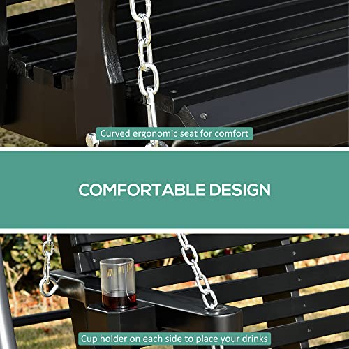 Outsunny 46" 2 Person Wooden Hanging Porch Swing Bench, Slatted Front