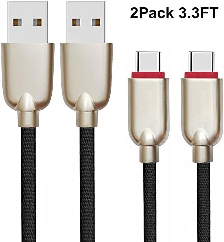 USB Type C Cable, USB 3.0 to USB-C, AWOGER 3FT USB C Cable Durable Nylon Braided Cord Reversible Connector Rapid Data Sync Type C Charging Cable for Samsung Galaxy Note 8 LG V30 G6 V20 Blue (Black)