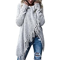 Fantastic Zone Womens Long Sleeve Speckled Fringe Open Front Cardigan Sweaters for Women, Small, Grey