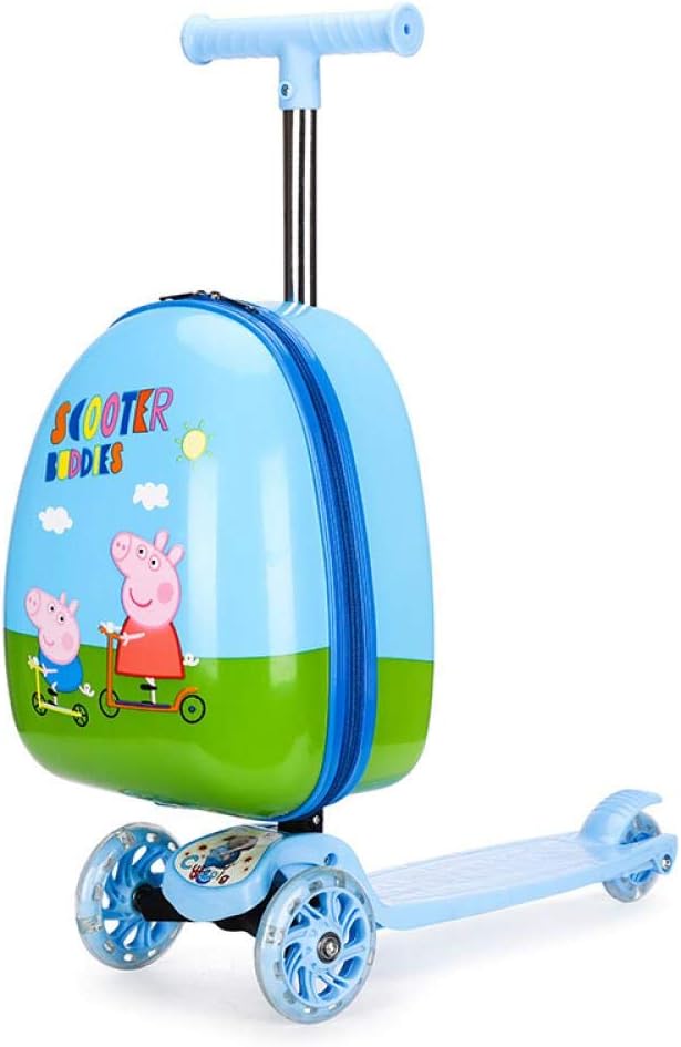 FJFJFJ Cute Kids Small Scooter Suitcase Kids Scooter Luggage Cabin Trolley Trunk Lazy Suitcase, Blue Pig