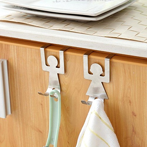 2Pcs Cartoon Stainless Steel Lovers Shaped Hooks, Kitchen Office Hanger Clothes Bags Towels Plants Storage Rack Tool