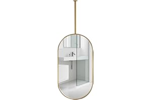 AKNHD-WY Ceiling Mirror - OvalBathroom Mirror - Ceiling Mounted Metal Rod Suspended Black/Gold with Metal Frame Design(Size:50 * 80cm,Color:Golden)