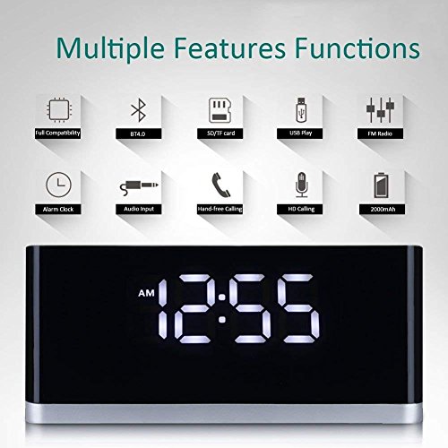 Bluetooth Speaker with Alarm Clock Radio,XPLUS Portable Wireless Speaker with Enhanced Bass,Hands-Free Calling,FM Radio,USB Host,TF Card Slot,Perfect Speaker for Outdoors/Indoors (Black)