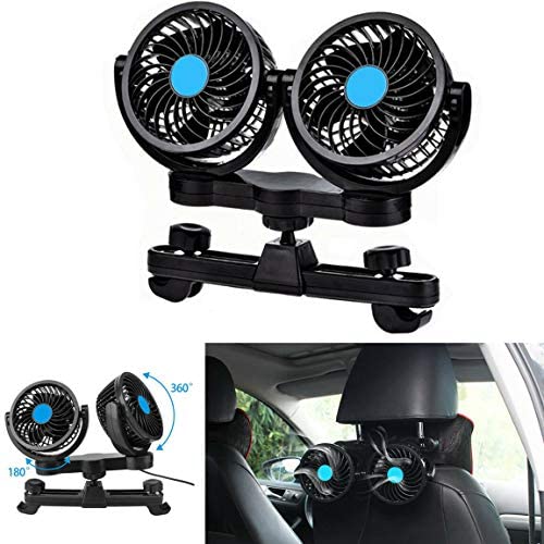 SUPAREE Car Fan, Electric Car Fan 12V DC 360º Rotation Design and 2 Speed Levels Change Summer Air Cooling for Rear Seat Passenger/Pets