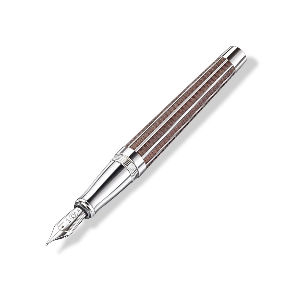 J.S. Staedtler Princeps Fountain Pen, European Black Walnut Wood, 18. kt. White Gold Nib Platinum Plated, B, 9PT120B