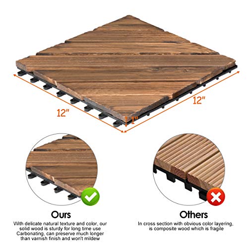 Giantex 11 PCS 12" x 12" Floor Tiles, Interlocking Wood Deck Tiles, Patio Pavers, Indoor and Outdoor Flooring Decking Tiles, Diagonal Pattern, Brown (1) - Thumbnail 5