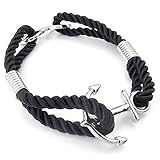 KONOV Mens Womens Rope Bracelet, Love Infinity Anchor Charm, Black Silver