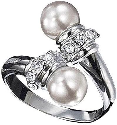 Avon Elena Pearlesque Bypass Ring Silvertone Faux Pearls & Rhinestones