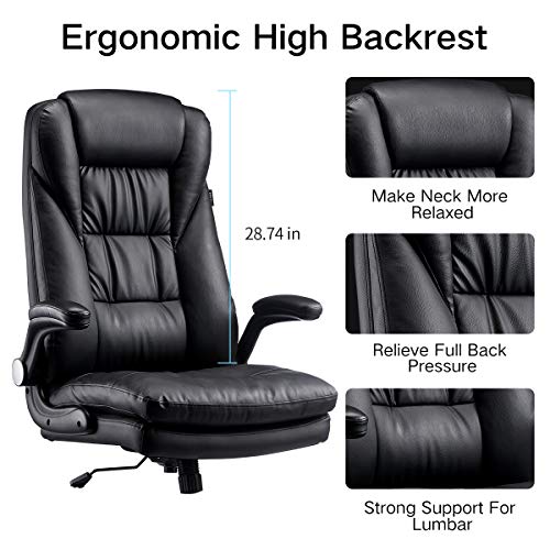 Hbada Ergonomic Executive Office Chair, PU Leather High-Back Desk Chair, Swivel Rocking Chair with Flip-up Padded… - Image 3