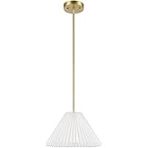 GLOBE Electric x Novogratz 67000103 1-Light Pendant Light Fixture, Matte Brass, Off-White Pleated Fabric Shade, Adjustable Ha