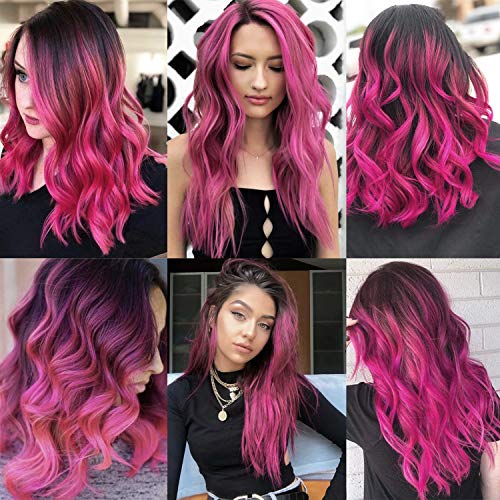 TOFAFA 22 inch Colored Hair Extensions straight Hairpiece,Multi-colors Party Highlights Clip in Synthetic Hair Extensions (10pcs Pink)