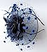 Fascinators Hats for Womens 50s Headwear with Veil Flower Cocktail Wedding Tea Party Church Derby Hat(1A-Navy)