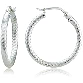 Sterling Silver 2mm Textured Click-Top Round Hoop Earrings, 20mm, 25mm or 30mm