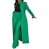 Famnbro Womens Suits 2 Piece Set Long Blazers Jacket Lapel and Straight Leg Pants Business Outfits
