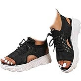 Women's Lace Up Muffin Sandals, Orthopedic Sandals for Women, 2025 Sandals for Women Peep Toe Sandals Shoes Wedges, Non Slip Toe Sandals Shoes for Indoor and Outdoor