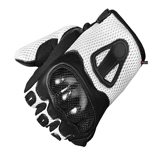 New Men Short Motorcycle Leather Mesh Gloves White Carbon Fiber XXL