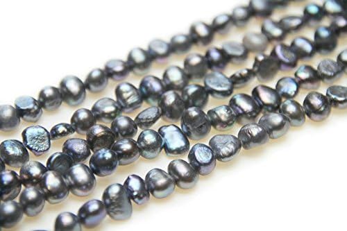 7-8mm Freshwater Cultured Nugget Pearl Strands in 16 inches for Jewelry Making Beads (Black Dyed, Grade A)