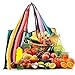 GOPHRALOVE Reusable Grocery Bag 2 Packs Large Washable Foldable Eco Friendly Nylon Heavy Duty Fits in Pocket Shopping Tote Bag (New Rainbow)