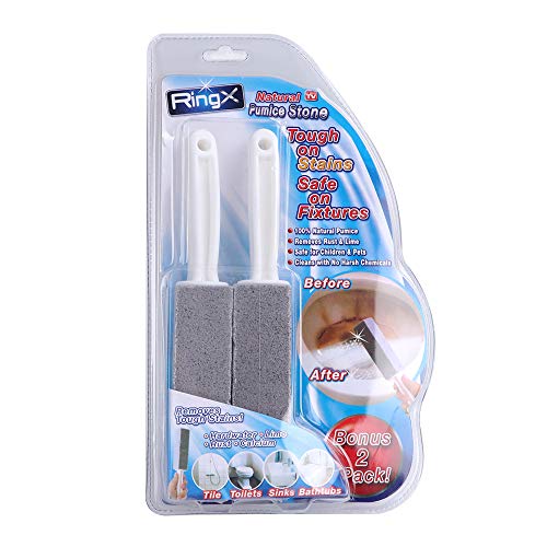 Ostrichy Pumice Stone Toilet Bowl Cleaner, 2 Pieces Toilet Pumice Stone with Handle, High Density Pumie Toilet Bowl Ring Remover, Sturdy Toilet Cleaning Stone, Fine Grit Pumice Stone
