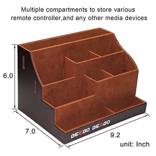 Remote Control Holder Organizer Stand for Table, Large Brown PU Leather Remote Control Holders/Storage /Organizer/Caddy with 9 Spacious Compartments, Multifunction Home Office Desk Organizer