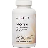 Alaya Biotin 10,000 mcg for Healthy Hair, Skin and Nails, Non GMO, Vegan, 90 Capsules