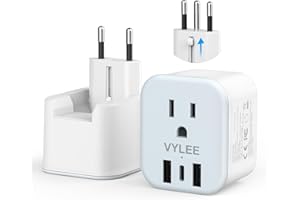 2 Pack European Travel Plug Adapter, VYLEE Foldable Travel Adapter with 3 USB (1 USB C Port) and 1 AC Outlets Charger for Can