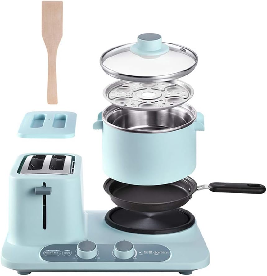 Mini Multicooker, Retro 3-in-1 Family Size Breakfast Station, Sandwich Bake Egg Boiler Food Steamer Omelette Frying Pan,Green