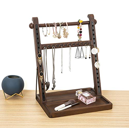 SODUKU 2 Tier Jewelry Organizer Stand Modern Wood Jewelry Holder and Display Tabletop Jewelry Storage Rack for Necklaces Bracelets Earrings (Walnut)