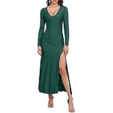 BWQ Women's 2025 Fall Long Sleeve Mesh Sheer Dress Bodycon Split Cocktail Wedding Guest Maxi Dresses