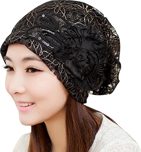 Womens Lace Flower Head Cap Beanie Hat Cap Turban