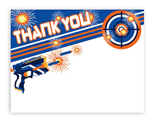 POP parties Dart Gun Thank You Cards - 20 Cards + 20 Envelopes - Dart War Party Thank You Cards - Made in The USA