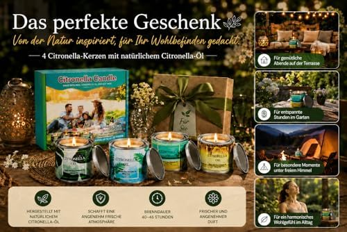Citronella Kerzen für Außenbereich Große Citronella-Kerzen in Dosen Wachskerzen-Set