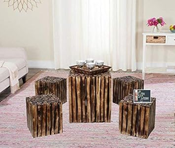 Onlineshoppee bloque de madera wooden square coffee table with 4 stool