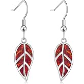 CiNily 18K White Gold Plated Leaf Opal Dangle Drop Earrings for Women Teen Girls Hypoallergenic Opal Jewelry Gift