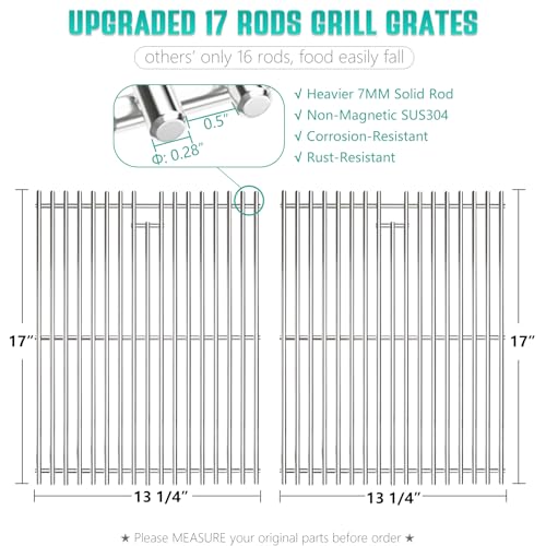 Unidanho 17 Inches Cooking Grates for Nexgrill 720-0830H Replacement Parts 720-0783E 720-0783C 720-0888 4 Burner Gas Grill Grate Stainless Steel Cooking Grids