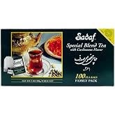 Sadaf Cardamom Tea Bags - Special Blend Tea with Cardamom - Ceylon Black Tea - Quicktea Product harvested in Sri Lanka - Family Pack - 100 Tea Bags